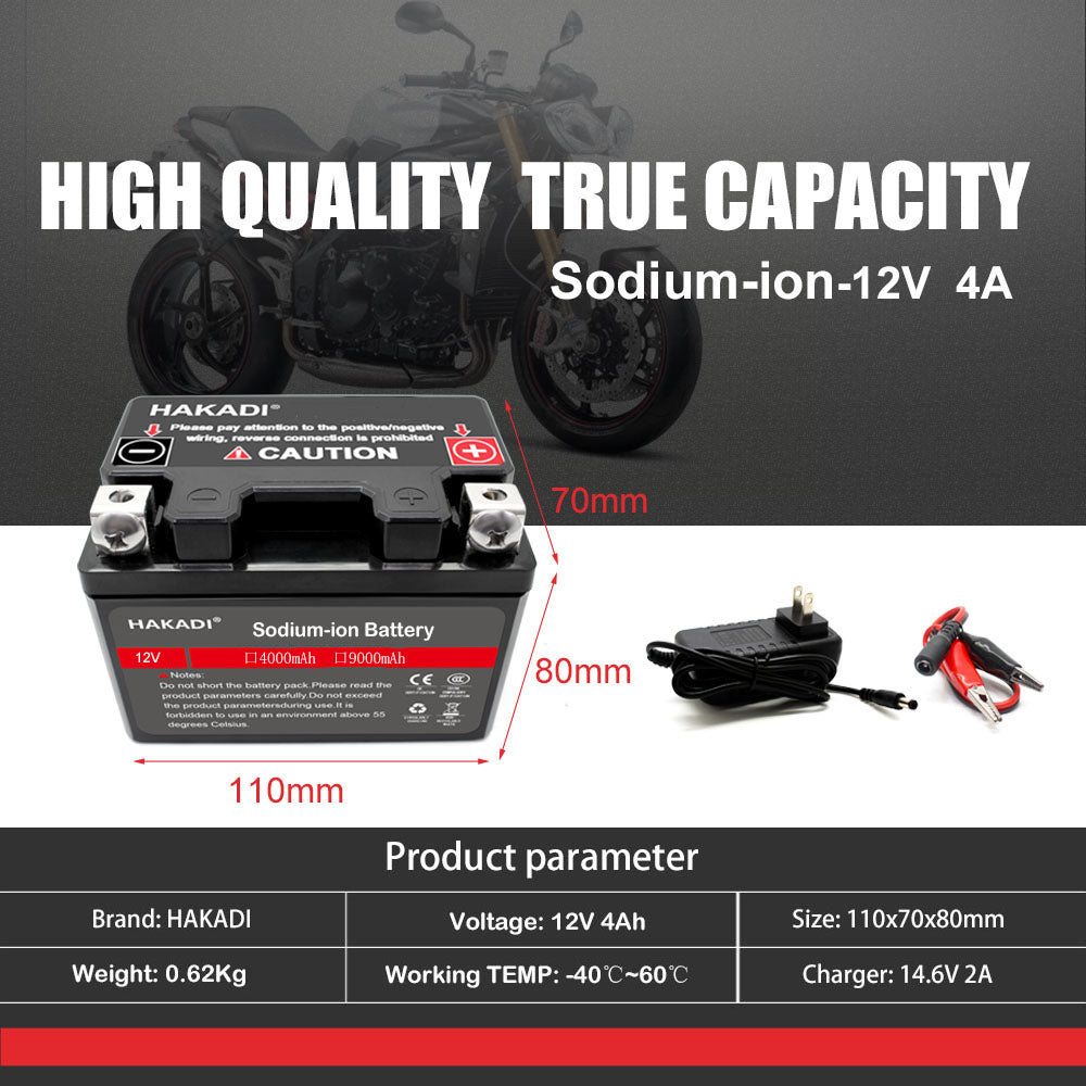 HAKADI 12V 4Ah Sodium-ion Battery Pack SIB Motorcycle Cells High Power Batteries For DIY 12V Generator Battery Compatible Mower