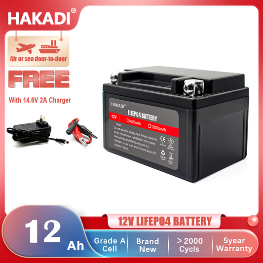 HAKADI LiFePO4 12V 12Ah  Rechargeable Battery Pack with Built-in BMS For For Outdoor Power Supply Fishing Finder