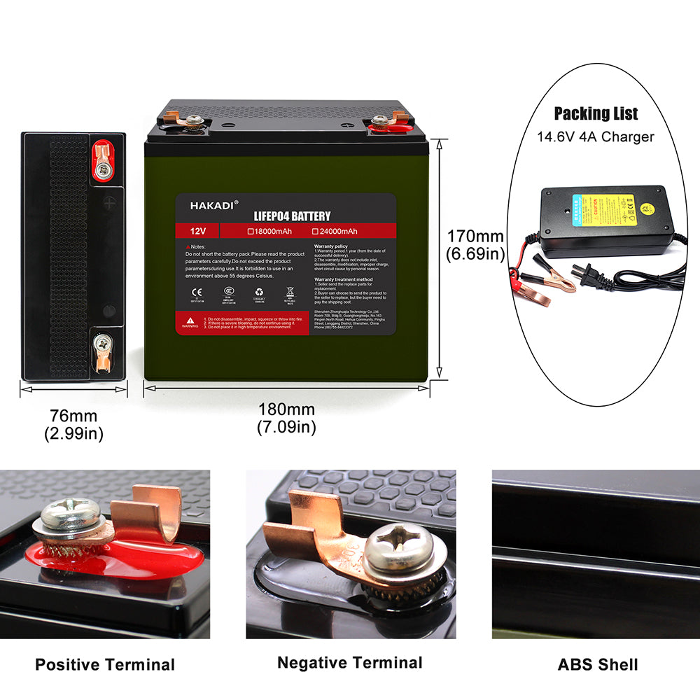 HAKADI Lifepo4 12V 24Ah Rechargeable Battery PACK Long Cycle Life With 14.6V 4A Charger For Fishing Emergency Equipment