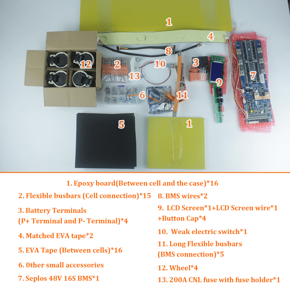 HAKADI Fully assembled 48V-51.2V 16S LiFePO4 280Ah-314Ah DIY Battery Box Built-in BMS for Home Solar Energy System,RV,EV