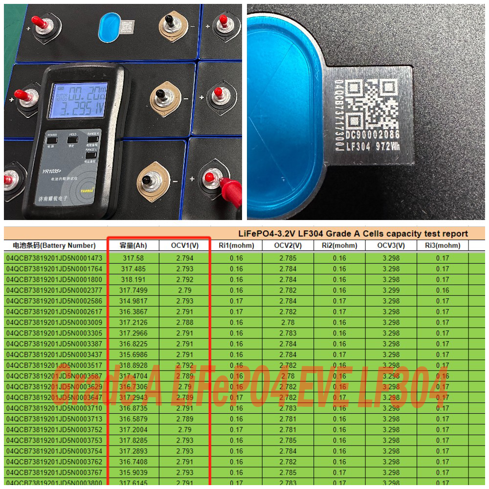 EU STOCK EVE LF304 Cells Grade A LiFePo4 3.2V 304Ah Rechargeable Battery for DIY 12V 24V 48V 72V Pack,Solar Storage, RV, EV, PV