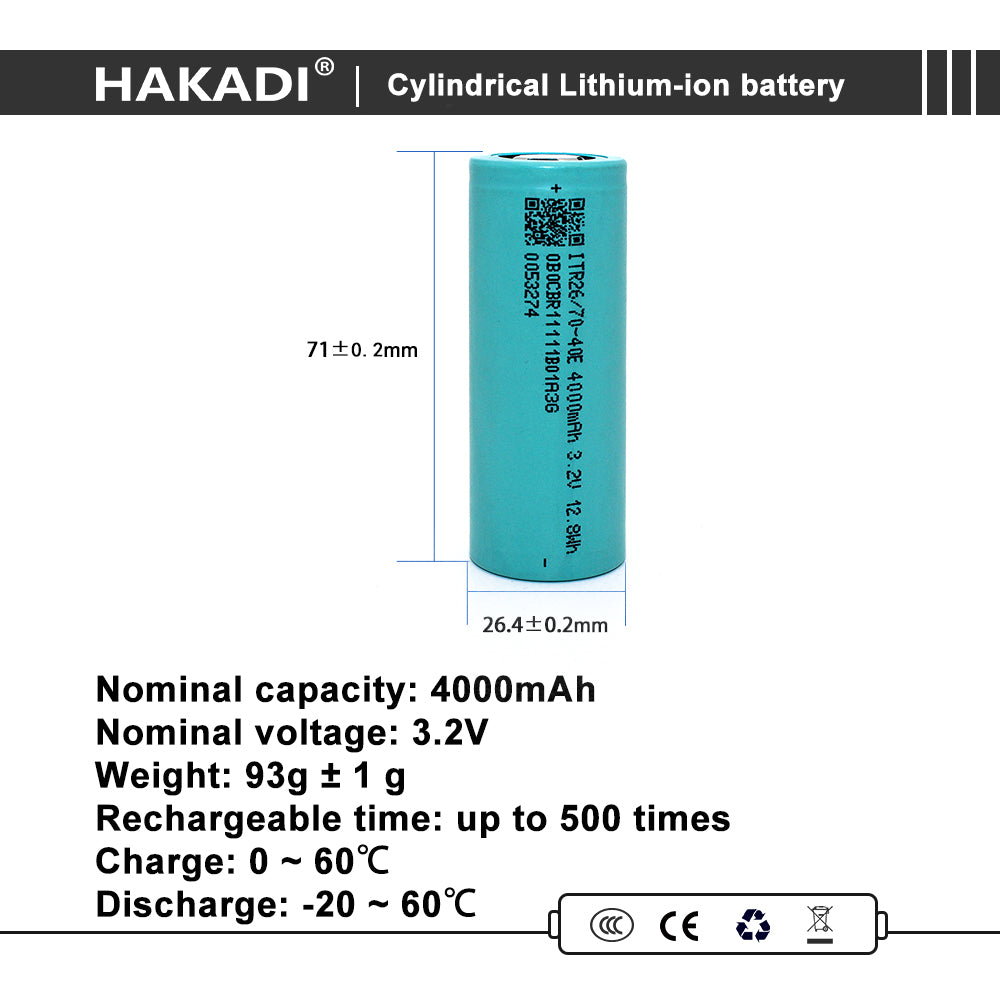 HAKADI Lifepo4 26700 3.2V 4000mAh Rechargeable Battery 3C-5C Discharge For DIY Power Tool E-Bike
