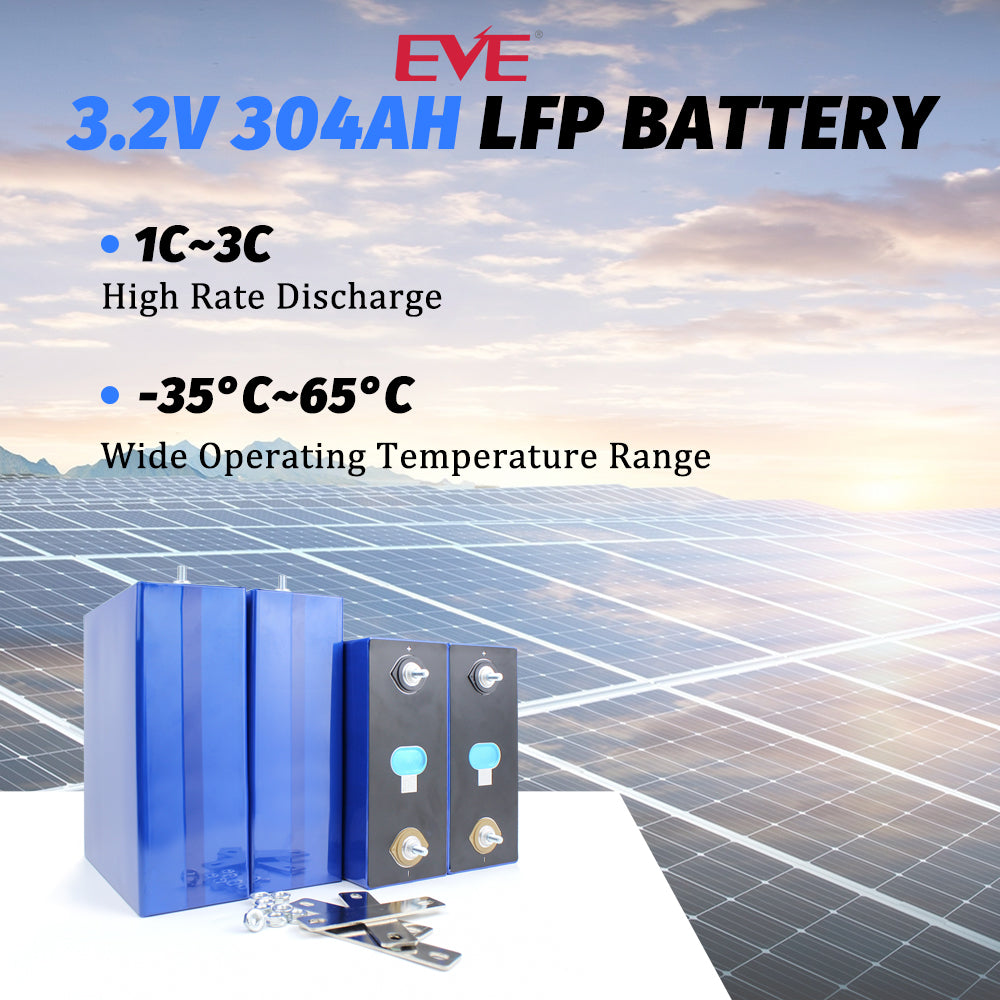 EU STOCK LiFePo4 EVE 3.2V 304Ah Cells Grade A LF304 Rechargeable Battery for DIY 12V 24V 48V 72V Pack,Solar Storage, RV, EV, PV