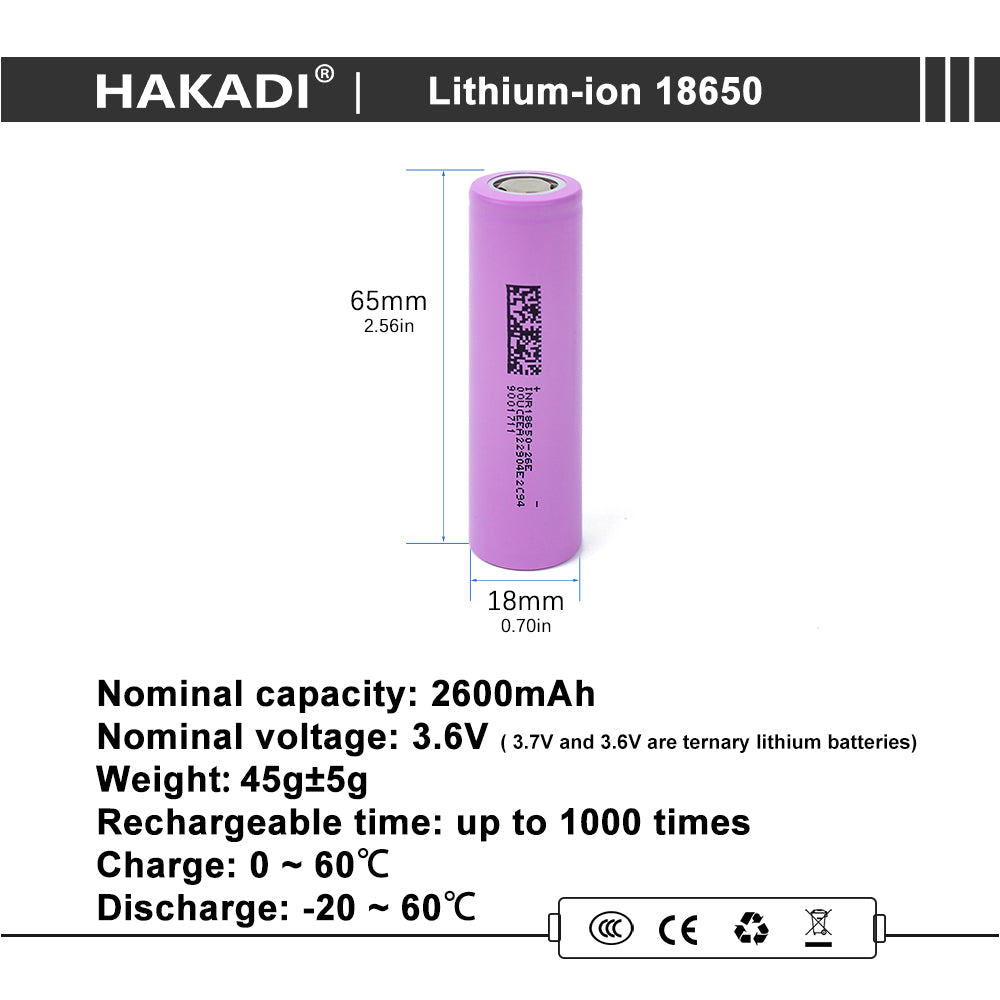 HAKAID 18650 3.7V 2600mah Original Lithium-ion Rechargeable Battery Cell For DIY Battery pack Toys E-bike Scooter