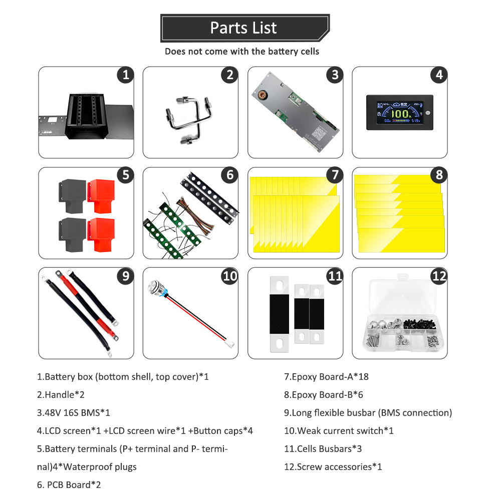 HAKADI 48V 105Ah LiFePO4 DIY Battery BOX 51.2V LFP Case Smart JK BMS for EVE 105Ah Cells