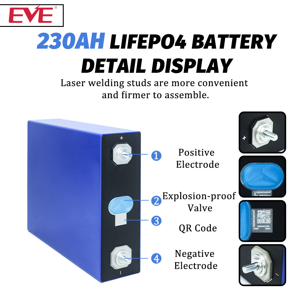 EU STOCK! Lifepo4 EVE 3.2V 230Ah Battery Original Rechargeable Cells for Energy storage,Solar,RV,EV,