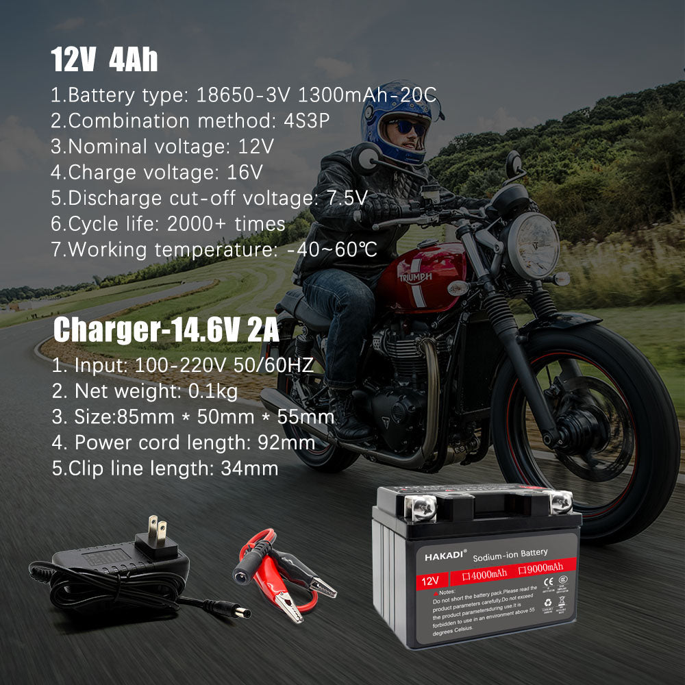 HAKADI 12V 4Ah Sodium-ion Battery Pack SIB Motorcycle Cells High Power Batteries For DIY 12V Generator Battery Compatible Mower