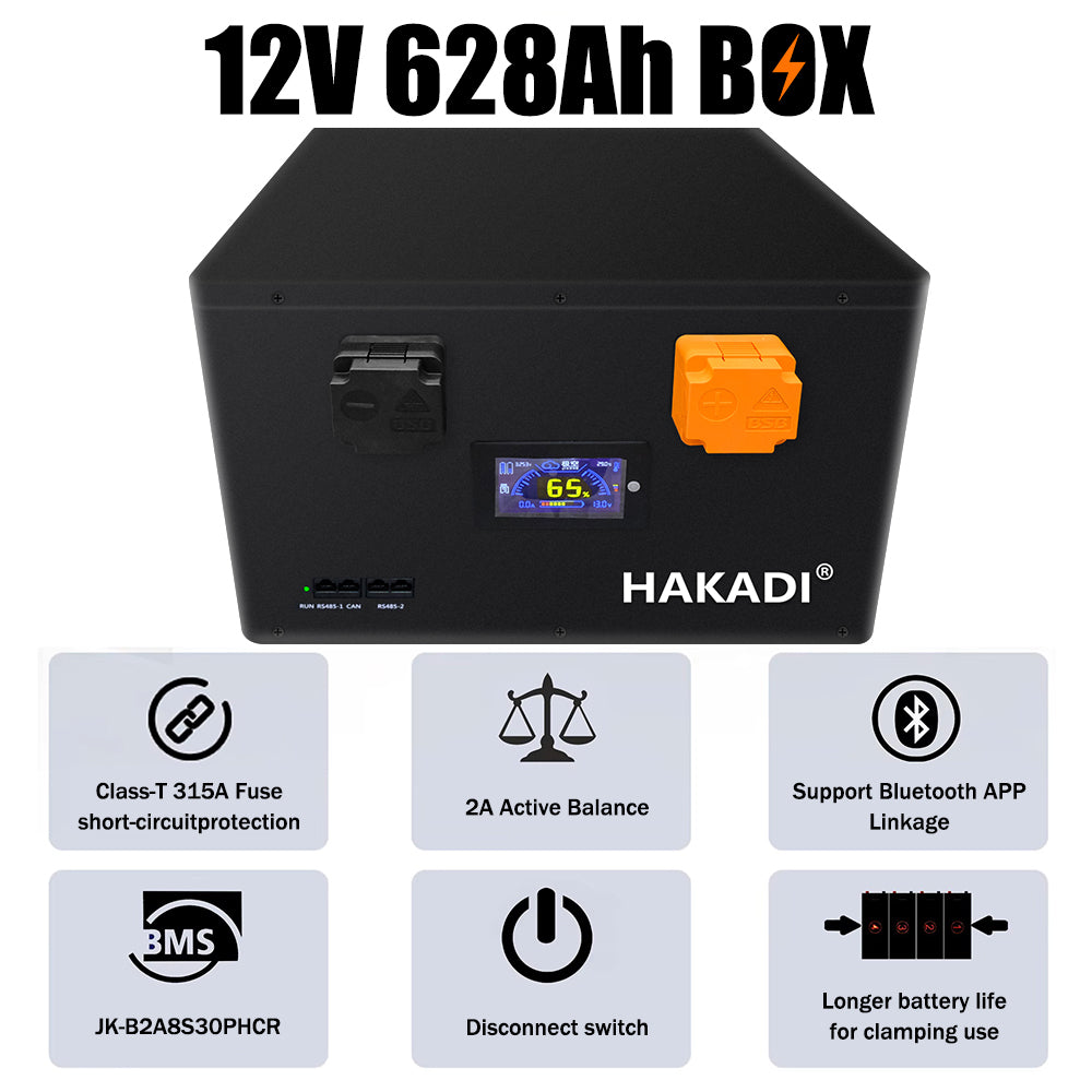 HAKADI 12V EVE MB56 628Ah LiFePO4 DIY Battery Box Including JK BMS 300A and 2A Balance For DIY battery,Off-grid systems,Solar energy