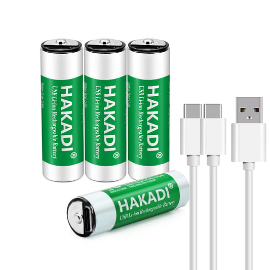 HAKADI AA NiMH Battery 1.5V 2500mWh Rechargeable Cell with 2 in 1 USB Charging Cable for toy KTV Household Electronic Device