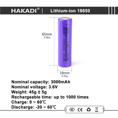 HAKADI 18650 3.7V 3000mah Grade A Rechargeable Battery Cell For Power Bank Vape DIY 12V 24V 48V Scooter