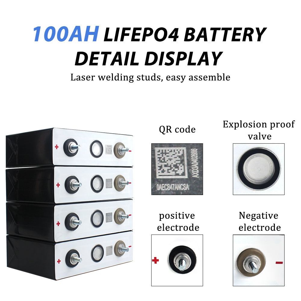 BYD 3.2V 100Ah C49 LiFePO4 Battery Grade A+ Cycle Life 6000+ Rechargeable Cells for RV, EV, Boat