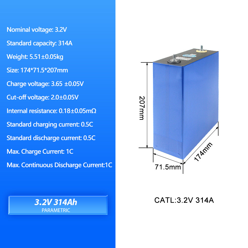 EU Stock CATL 314Ah LiFePO4 Battery Brand New Grade A Rechargeable Cells For RV , EV ,Boat, Solar