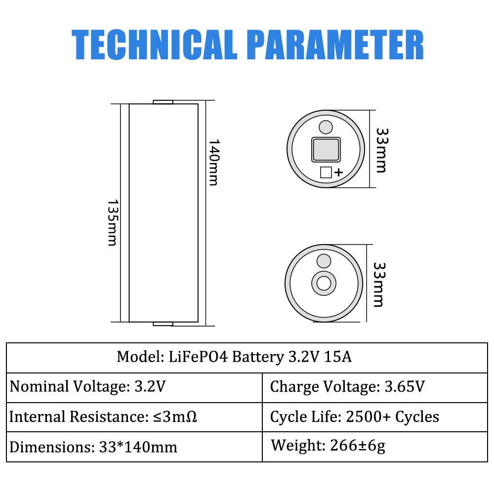 EVE 33140 3.2V 15Ah Cylindrical LiFePO4 Battery Cell For DIY Battery Pack 12V 24V 48V
