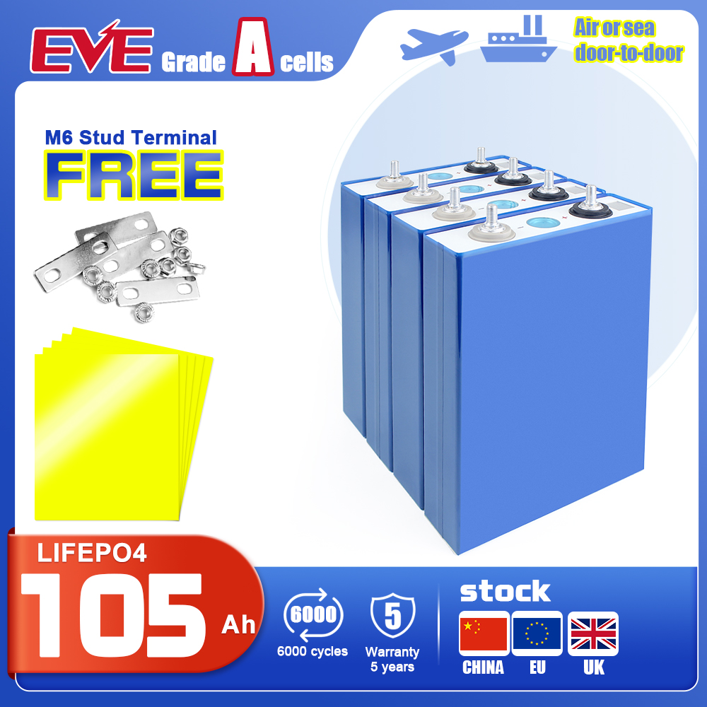 EU Stock EVE LF105 LiFePO4 3.2V 105Ah Battery Grade A Prismatic Cell For Boat, RV, EV, Solar System