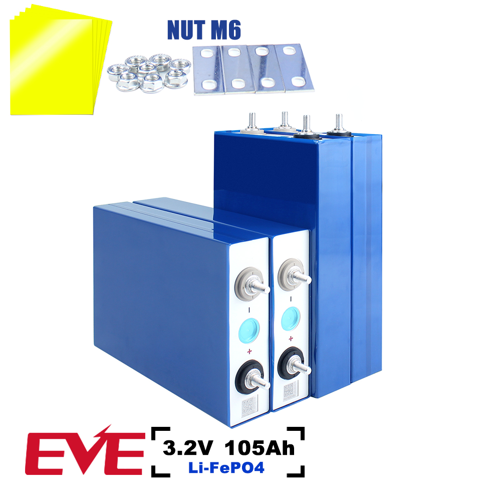 UK Stock EVE LF105 LiFePO4 3.2V 105Ah Battery Grade A M6 Studs Prismatic Cell For Boat, RV, EV, Solar System