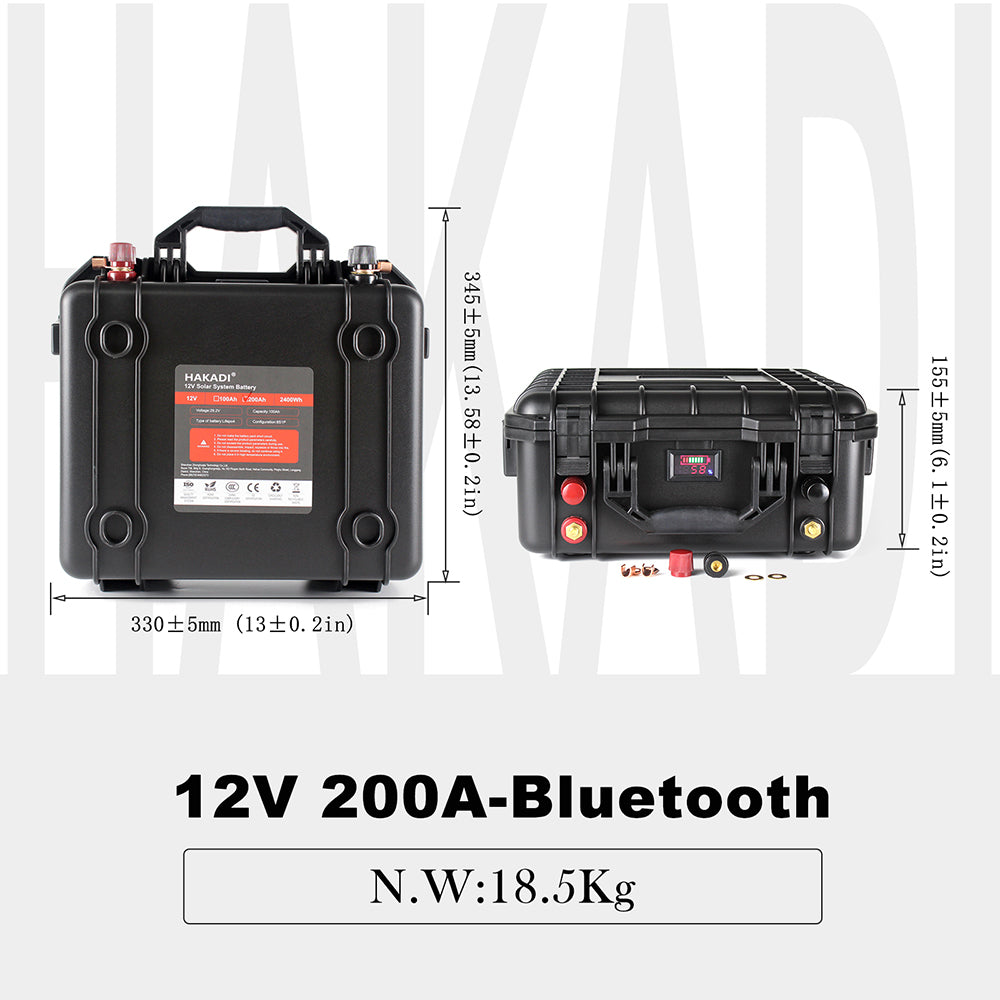 EU in STOCK ! HAKADI Lifepo4 12V 200Ah Battery Pack With Bluetooth BMS and 14.6V 20A Charger For Boat RV,EV,Solar System.Solar Energy