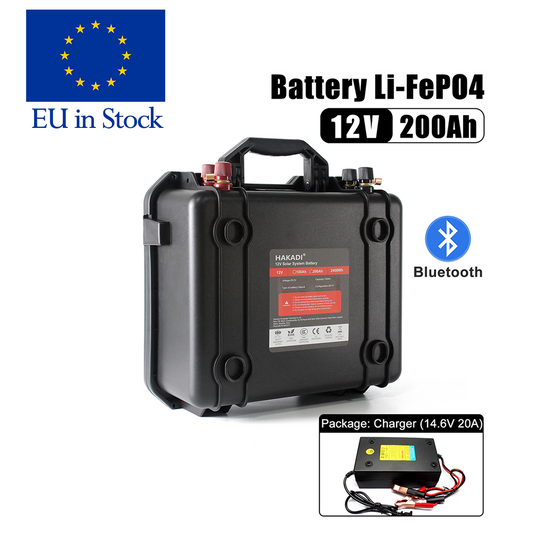 EU in STOCK ! HAKADI Lifepo4 12V 200Ah Battery Pack With Bluetooth BMS and 14.6V 20A Charger For Boat RV,EV,Solar System.Solar Energy