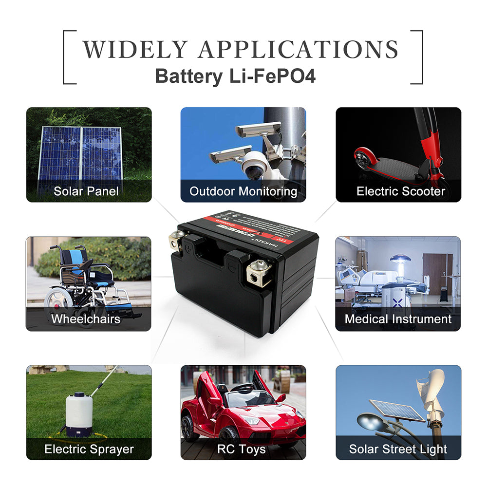 HAKADI LiFePO4 12V 6Ah Power Starter Rechargeable Battery Pack with Built-in BMS For 90-125CC Motorcycle Car