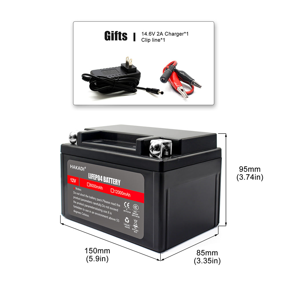 HAKADI LiFePO4 12V 12Ah Rechargeable Battery Pack with Built-in BMS For For Outdoor Power Supply Fishing Finder