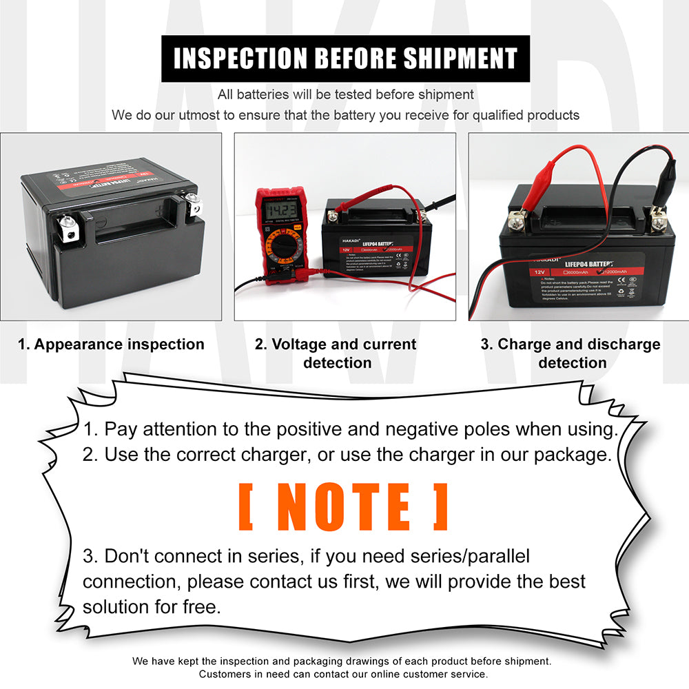 HAKADI 12V 12Ah Lifepo4 Rechargeable Battery Pack For 125CC-200CC Motorcycle Start Power With 14.6V 2A Charger