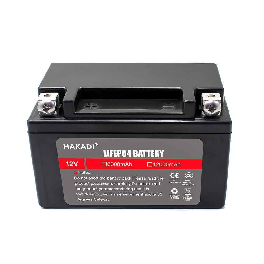 HAKADI 12V 12Ah Lifepo4 Rechargeable Battery Pack For 125CC-200CC Motorcycle Start Power With 14.6V 2A Charger