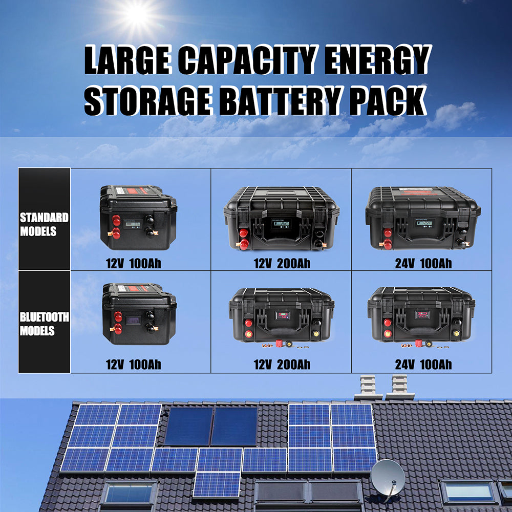 HAKADI 12V 200Ah Lifepo4 Battery Pack With 14.6V 20A Charger and BMS Waterproof Rechargeable Battery For Boat RV EV Solar System