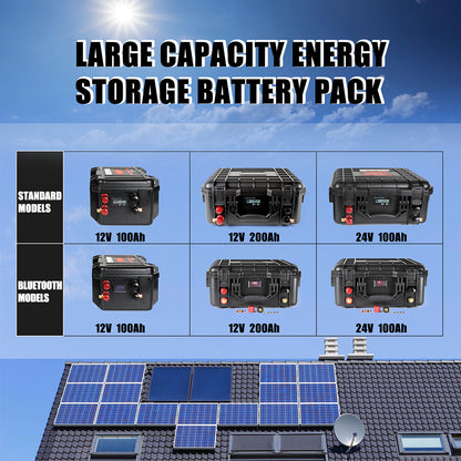 HAKADI 12V 200Ah Lifepo4 Battery Pack With 14.6V 20A Charger and BMS Waterproof Rechargeable Battery For Boat RV EV Solar System