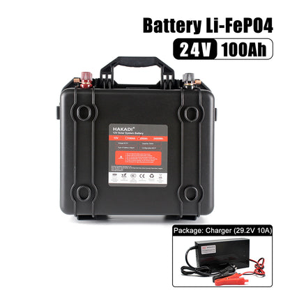 HAKADI 24V 100Ah Rechargeable Lifepo4 Battery Pack With 29.2V 10A Charger and BMS Waterproof Rechargeable Battery For UPS Power Solar RV EV