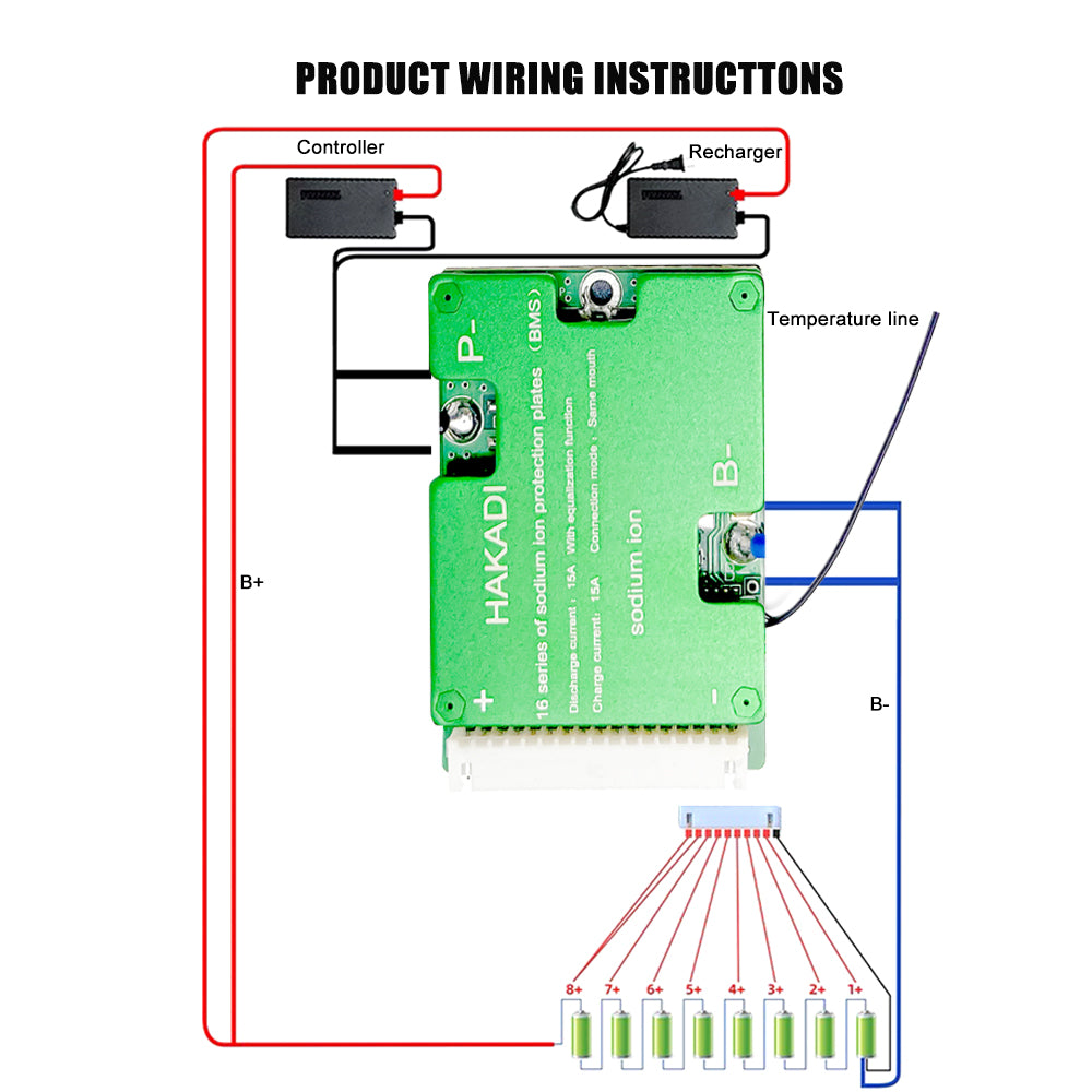 HAKADI 4S-16S 10A 20A 30A 200A Sodium ion 3V Battery Cells Smart BMS For DIY Battery Pack