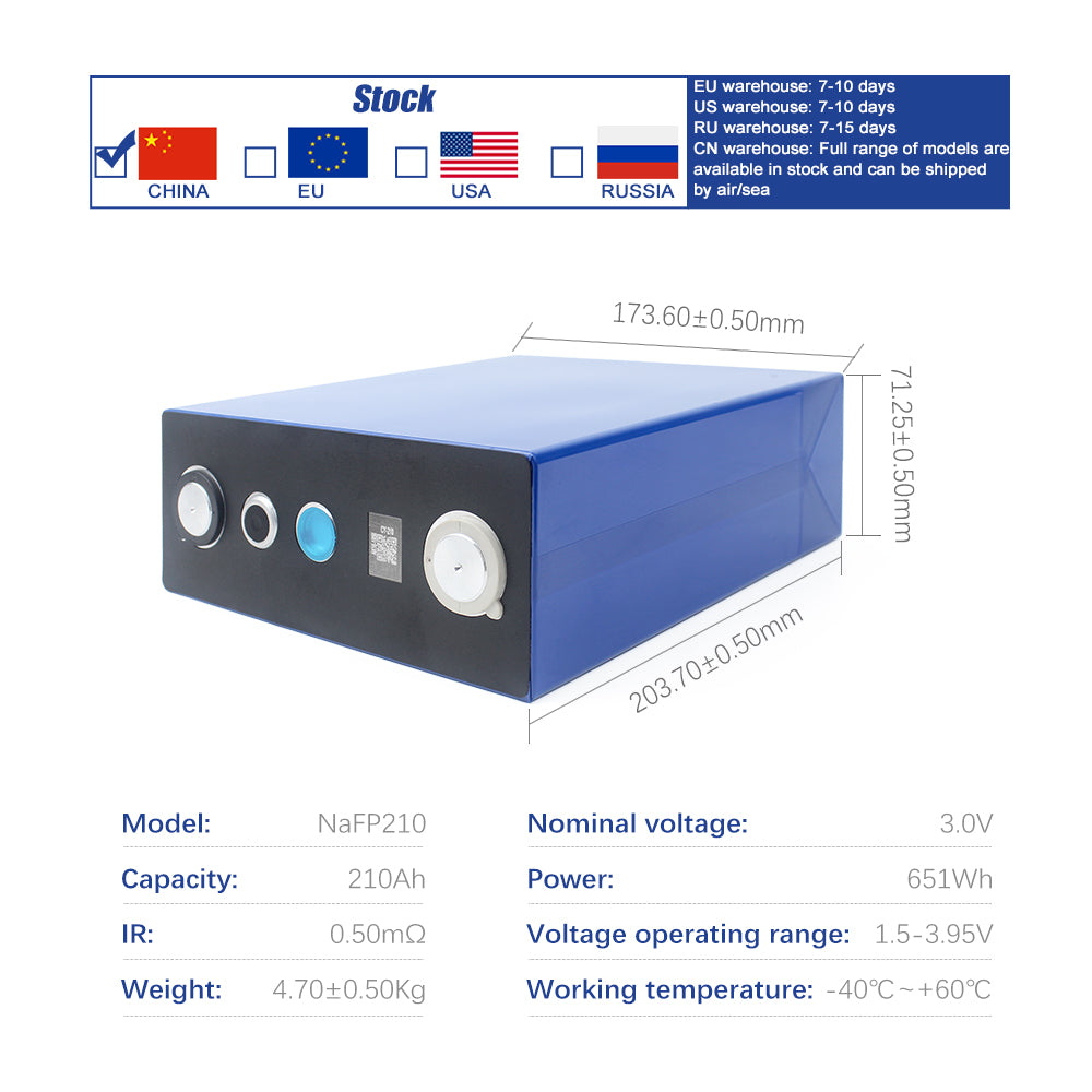 HAKADI Grade A Sodium ion battery 3V 210Ah Na Cell DIY 12V 24V 48V Battery Pack For Home Energy Storage,Boat,Solar