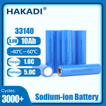 HAKADI Sodium ion 33140 3V 10Ah Battery Na-ion Rechargeable Cell For cars RV EV electric bicycle