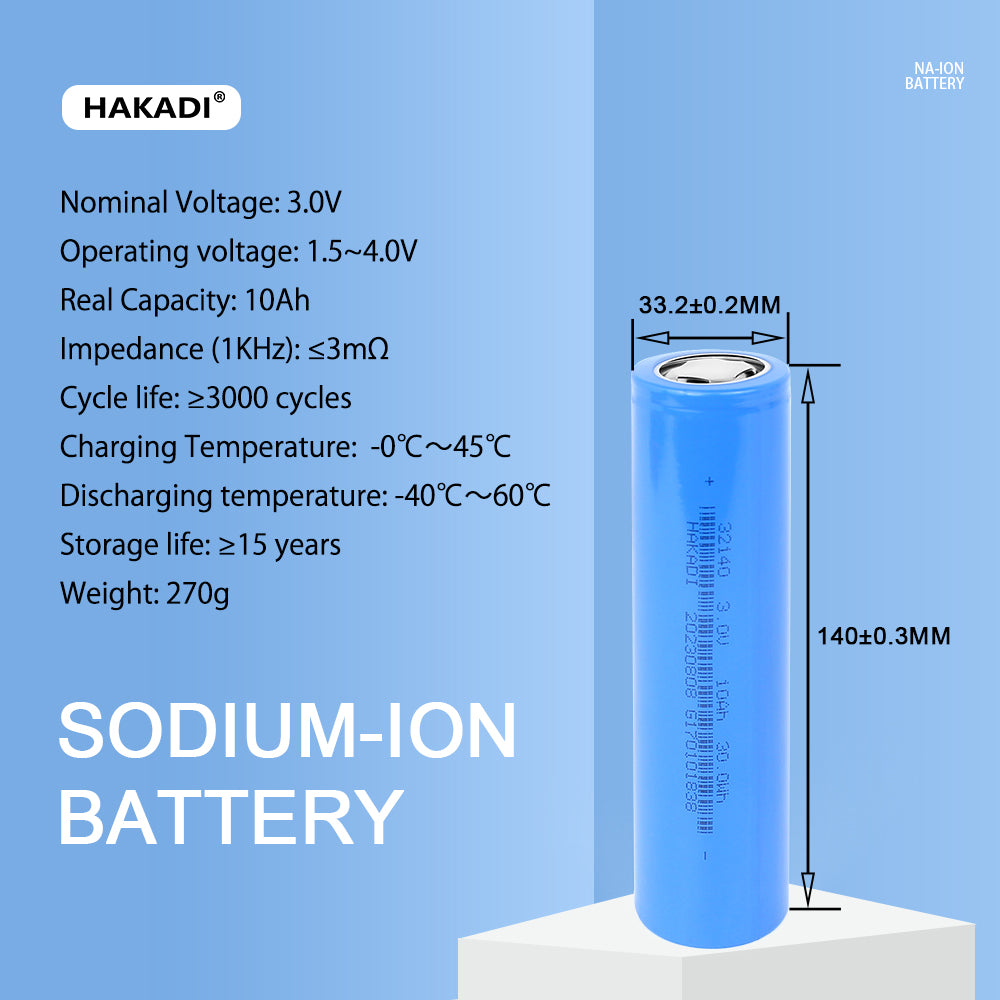 HAKADI Sodium ion 33140 3V 10Ah Battery Na-ion Rechargeable Cell For cars RV EV electric bicycle