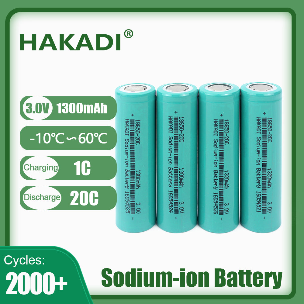 HAKADI 18650 1300mAh 3V Sodium-ion Cells Discharge 20C NA-ion Rechargeable Battery For E-bike Power Tools DIY 12V 24V 48V 72V Battery Pack