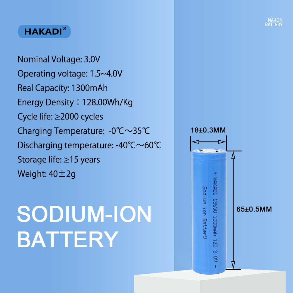 HAKADI Sodium ion 18650 3V 1300mAh Battery Discharge 12C Na ion battery Rechargeable Cell For E-bike Power Tools DIY 12V 24V 48V 72V Battery Pack