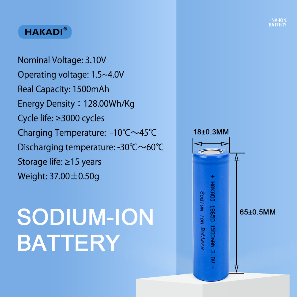 HAKADI Sodium ion 18650 3V 1500mAh Battery Original Na ion SIB battery Rechargeable Cell For E-bike Power Tools DIY 12V 24V 48V 72V Battery Pack