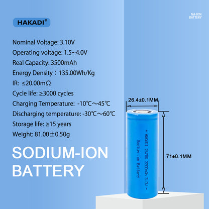 HAKADI Sodium ion 3.0V 26700 Battery 3500mAh Brand New Rechargeable Cell For E-bike DIY 12V 24V 48V Battery pack
