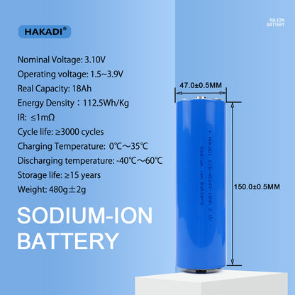 HAKADI Sodium ion 3V Battery 18Ah Brand New Rechargeable Na-ion Batteries For Solar Energy Stoarge Boat Medical Equiment