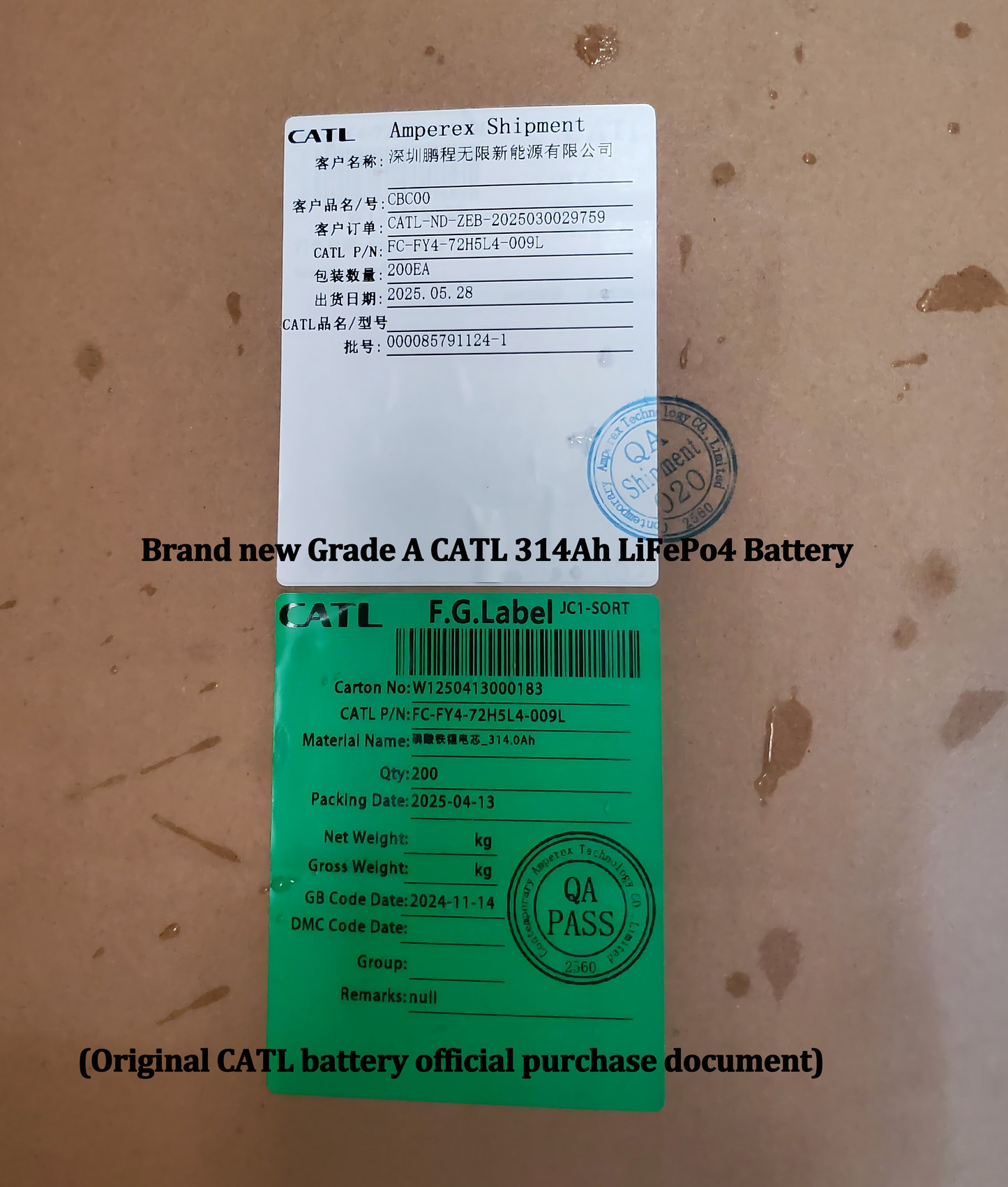 EU Stock CATL 314Ah LiFePO4 Battery Brand New Grade A Rechargeable Cells For RV , EV ,Boat, Solar