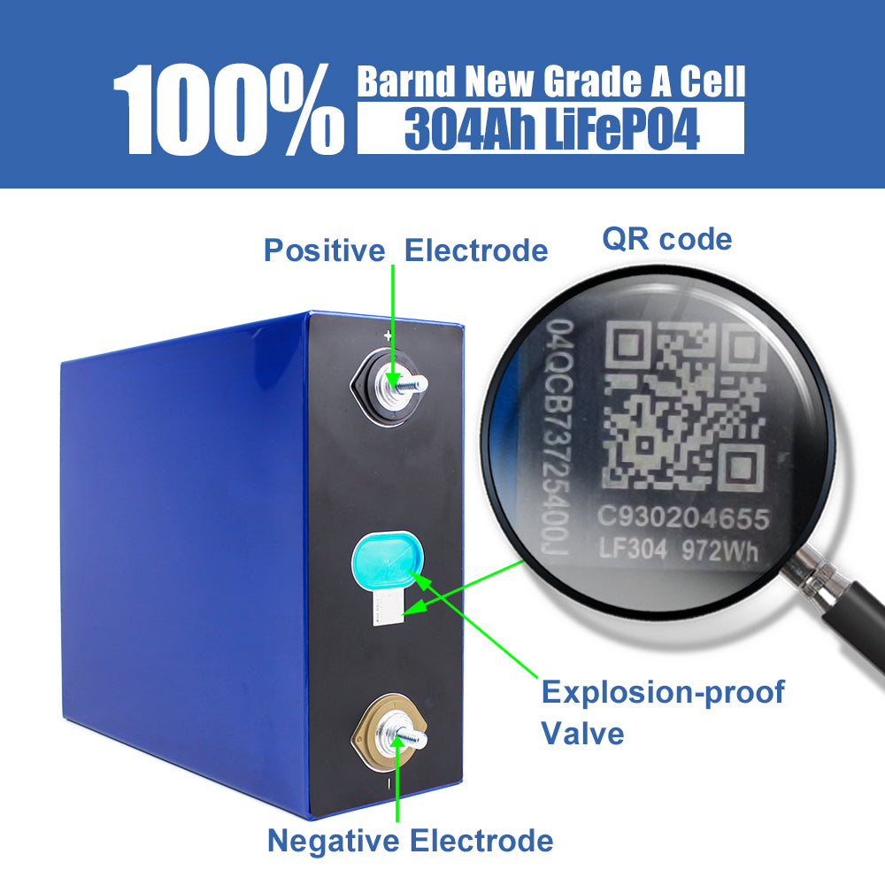 EU STOCK EVE LF304 Cells Grade A LiFePo4 3.2V 304Ah Rechargeable Battery for DIY 12V 24V 48V 72V Pack,Solar Storage, RV, EV, PV