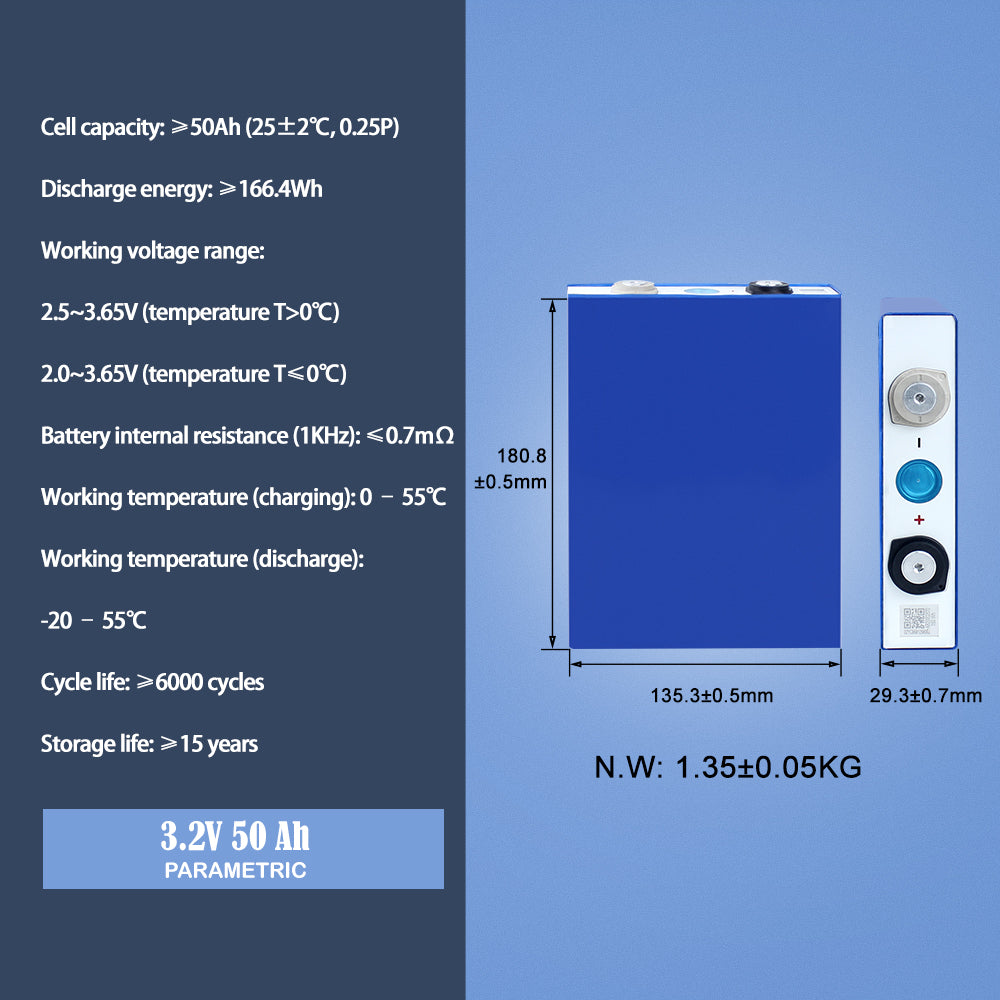 EVE LF50K LiFePO4 3.2V 50Ah Battery Grade A Rechargeable Cell For DIY 12V 24V 48V Power Supply Solar System