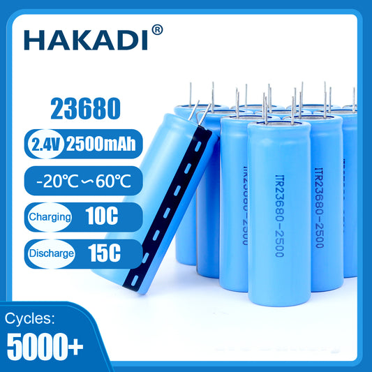 HAKADI LTO 2.4V 2500mAh 23680 Lithium Titanate Cell 15C Power Rechargeable Low Temperature Battery Cells 25000 Cycle Times