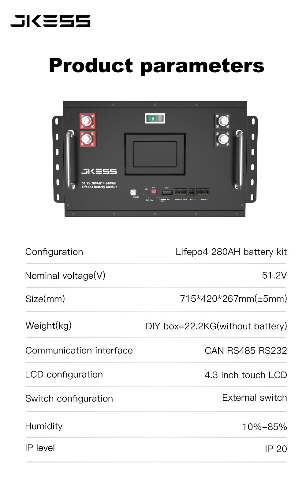 JK BMS ESS 48V LiFePO4 Battery DIY Box JK Bms 200A V19 V15 16S Stackable Battery case 51.2V 280Ah 314Ah 15Kwh 16Kwh