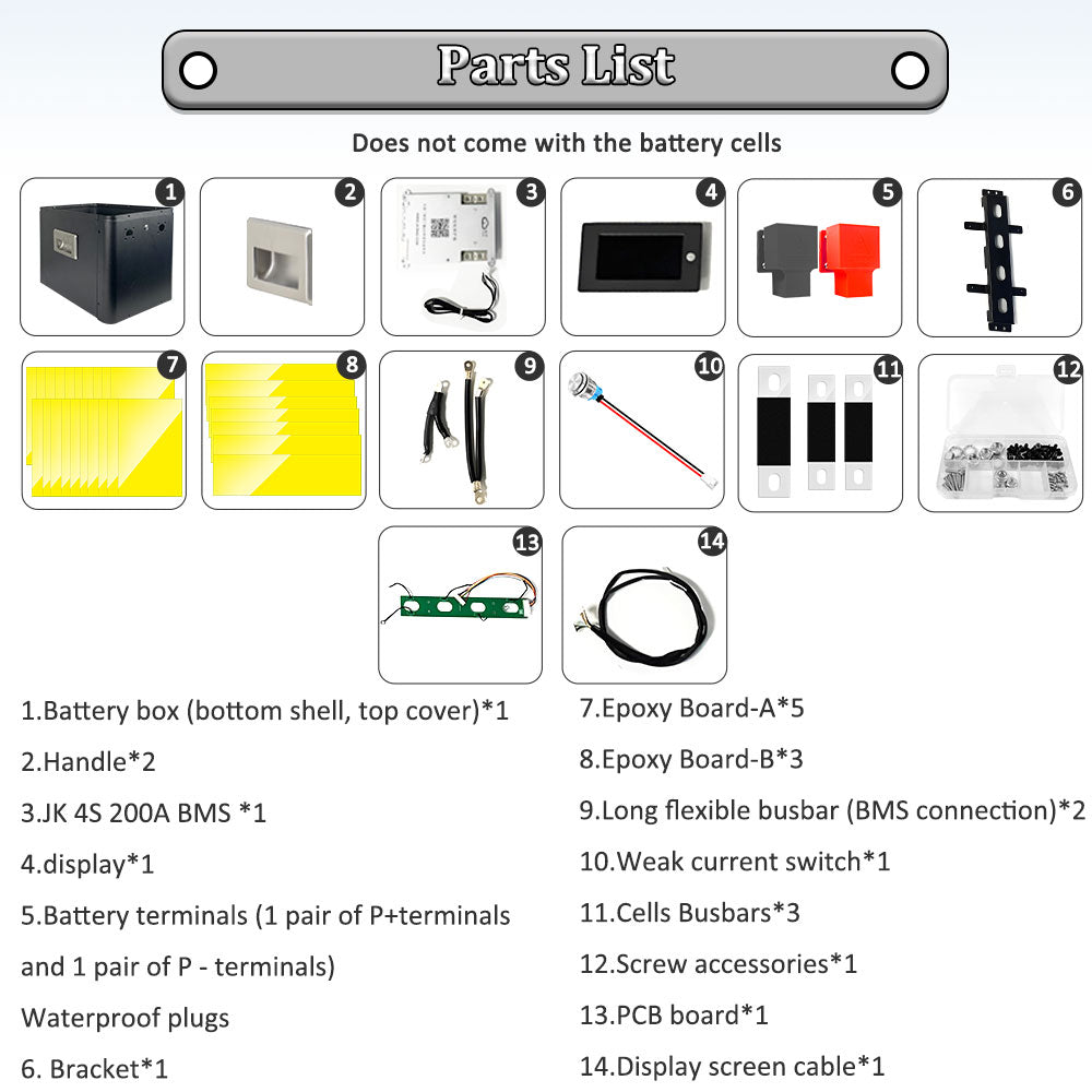 HAKADI 12V LiFePO4 Battery DIY Box with JK BMS Bluetooth For 12V 280Ah/304Ah/314Ah System