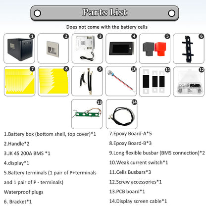 HAKADI 12V LiFePO4 Battery DIY Box with JK BMS Bluetooth For 12V 280Ah/304Ah/314Ah System