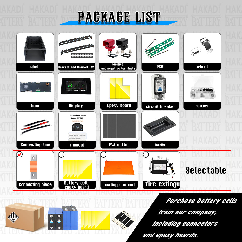 EU STOCK HAKADI 48V LiFePO4 DIY Battery kit For 280Ah/314Ah/334Ah Cell With V19 JK BMS 16S 200A