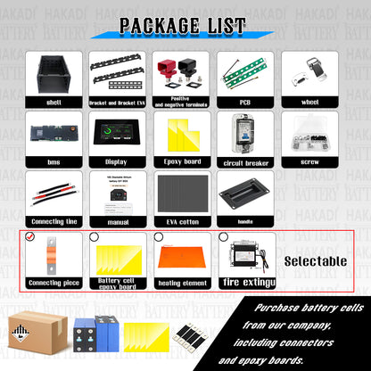 EU STOCK HAKADI 48V LiFePO4 DIY Battery kit For 280Ah/314Ah/334Ah Cell With V19 JK BMS 16S 200A