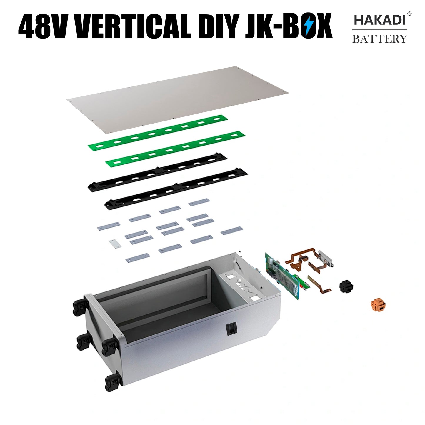 HAKADI 48V 16S DIY LiFePO4 280Ah-314Ah Vertical DIY Battery Box Kits with JK BMS and Wheels Free Shipping