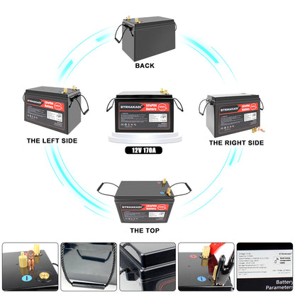 HAKADI 12V 170Ah Lifepo4 Rechargeable Battery Pack With BMS and 14.6V 20A Charger For Solar System RV EV Boat