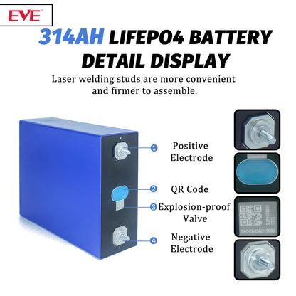 EU Stock EVE MB31 314Ah LiFePO4 3.2V Battery Grade A Prismatic Cell 7-10days Fast Delivery！