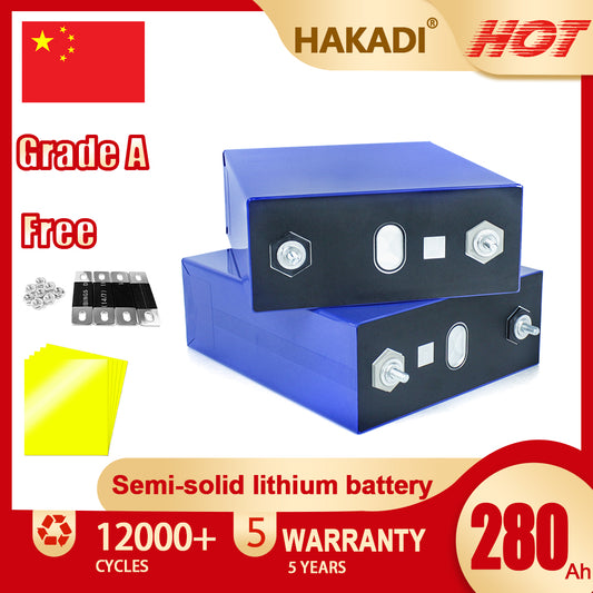 HAKADI Semi-solid Battery 3.2V 280Ah LiFePO4 Rechargeable Grade A Cell 12000+ Cycle For DIY Solar System EV RV Boat